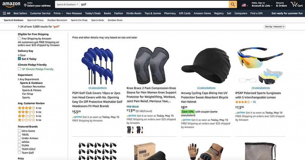 amazon golf homepage