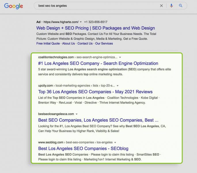 best seo los angeles organic results