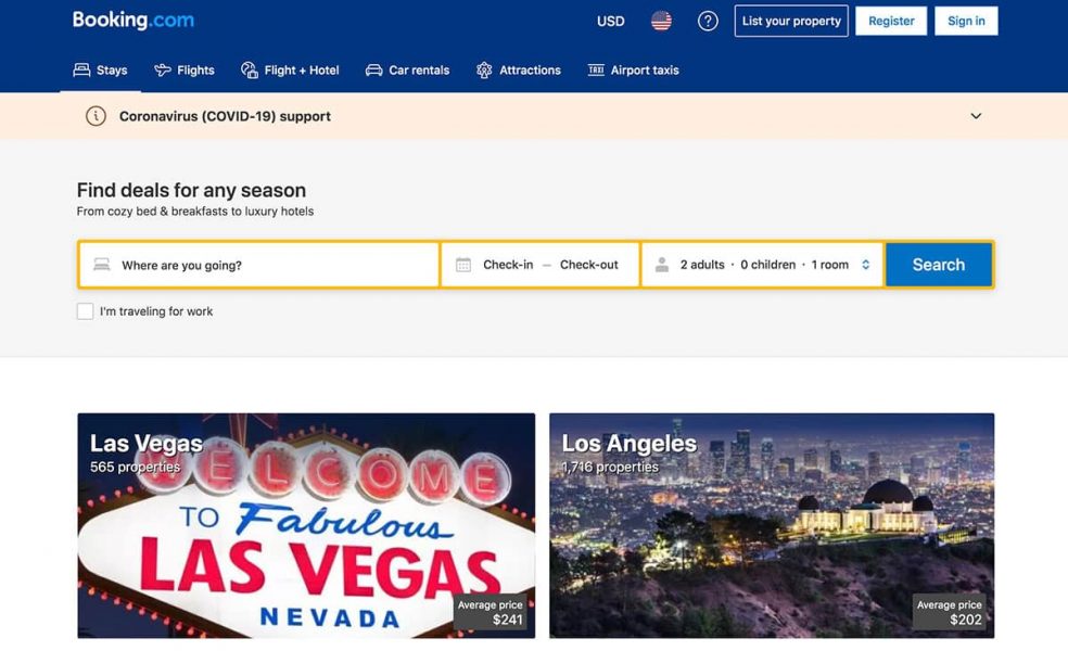 booking.com homepage preview