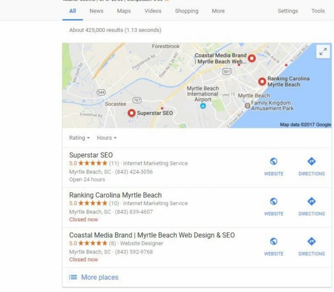 Local SEO Business listings screenshot