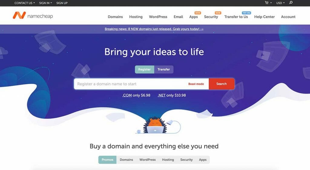 namecheap host homepage