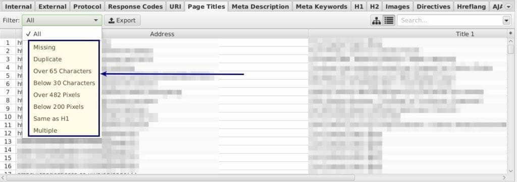 Page Titles in Screaming Frog