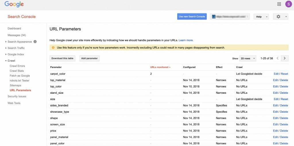 Search Console URL parameters sample