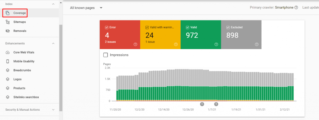 google search console coverage