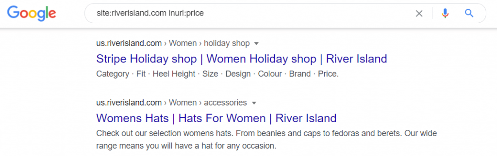 riverisland url price in serp